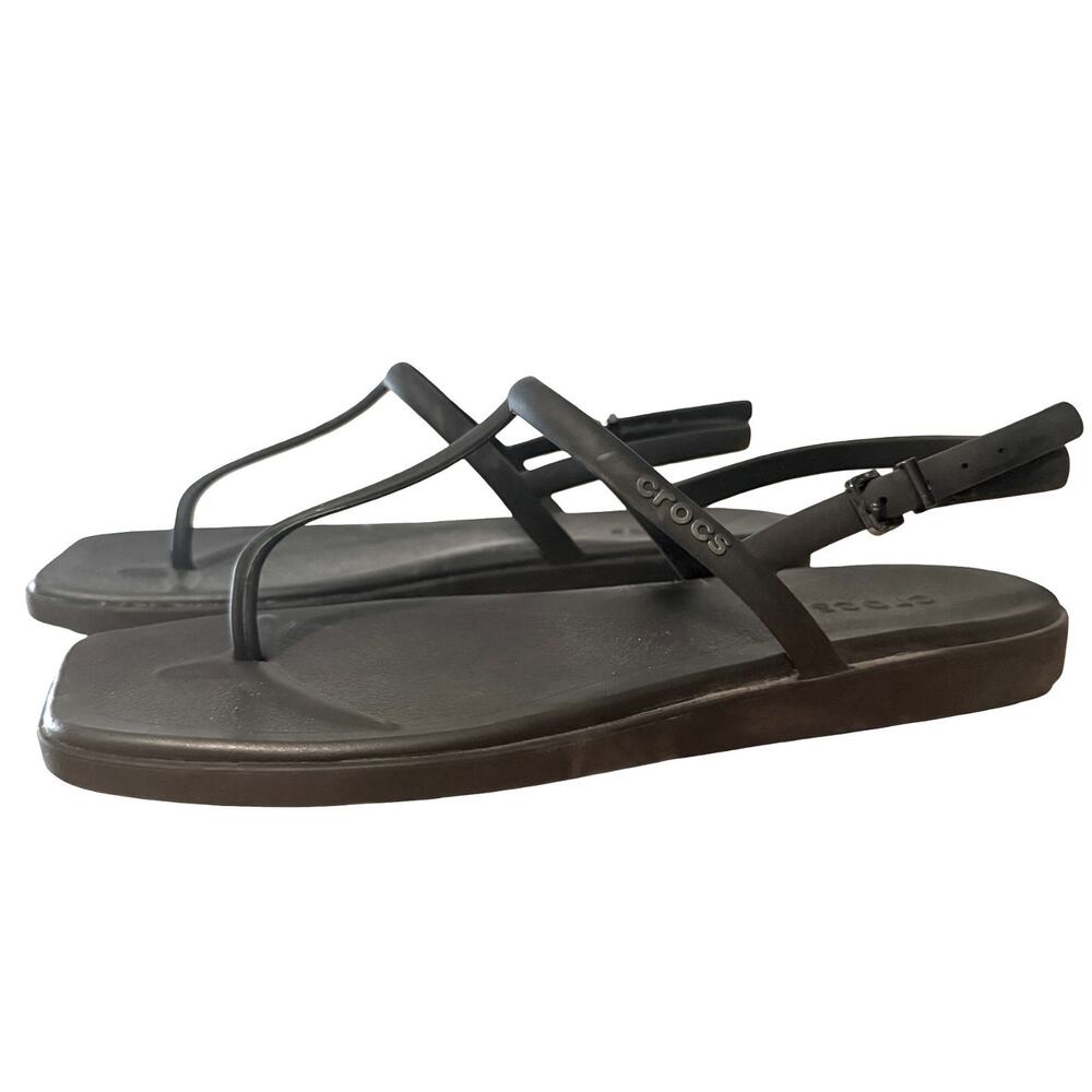 Crocs Miami Thong Slingback T Strap Sandals Rubber Vacation Shoes Black sz 9